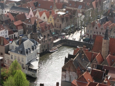 Aerial view of Bruges houses