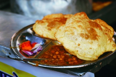 Chole Bhature consists of fried flatbread served with chickpea curry