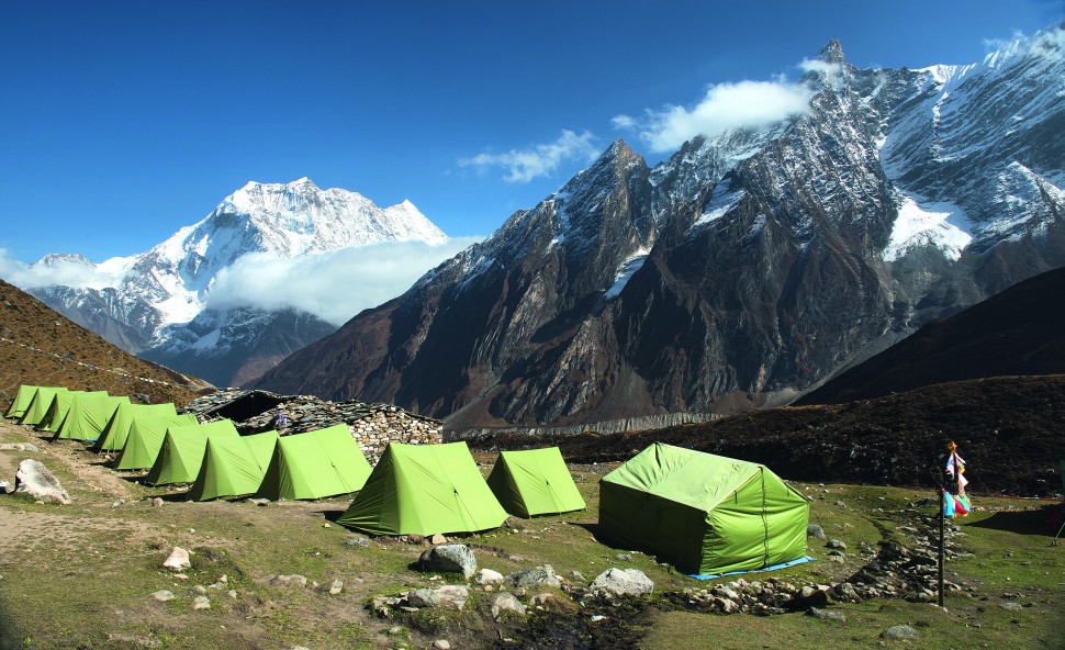 The tent camp and basic stone lodge set up for treekers in Dharamsala